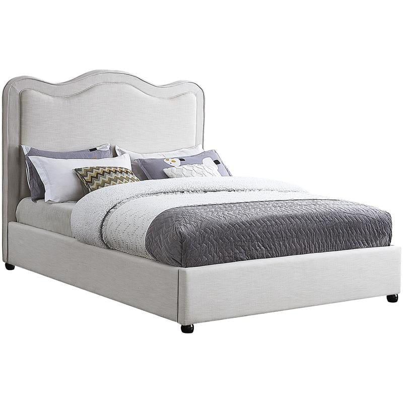 Bowery Hill Contemporary Cream Linen Textured Fabric King Bed