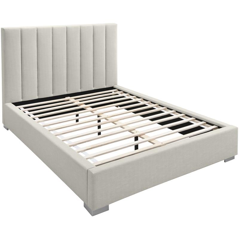 Bowery Hill Contemporary Beige Linen Textured Fabric Queen Bed