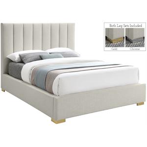 Bowery Hill Contemporary Beige Linen Textured Fabric Queen Bed
