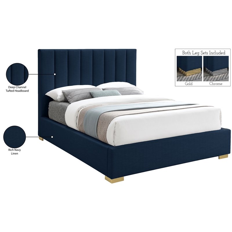 Bowery Hill Contemporary Navy Linen Textured Fabric King Bed