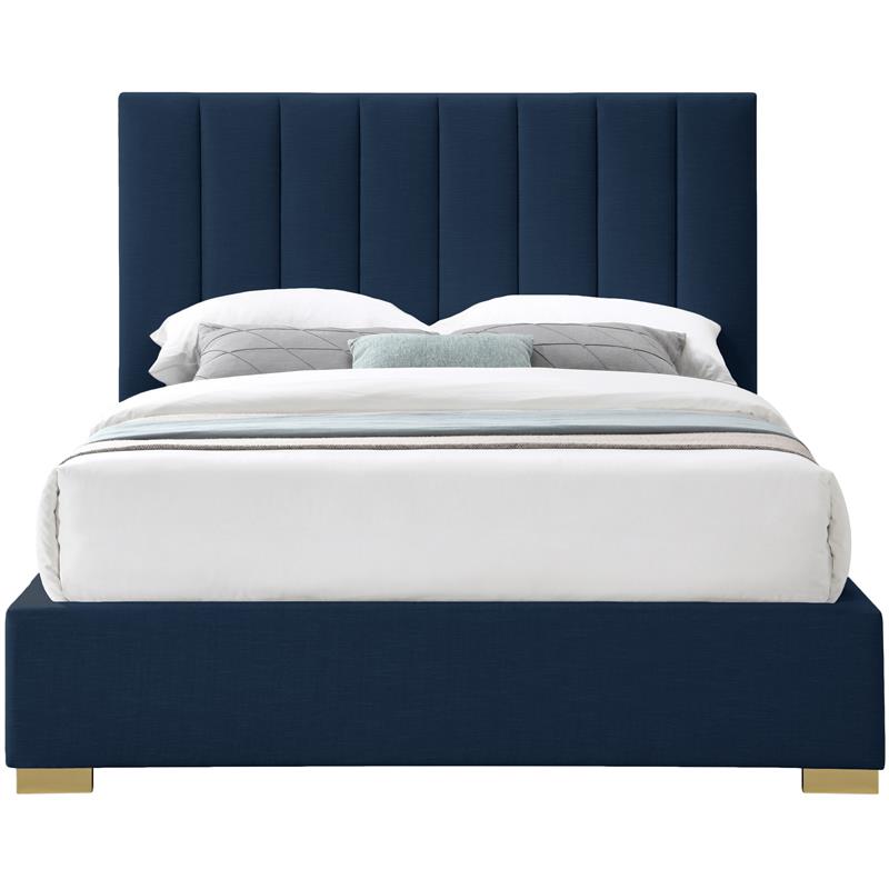 Bowery Hill Contemporary Navy Linen Textured Fabric King Bed