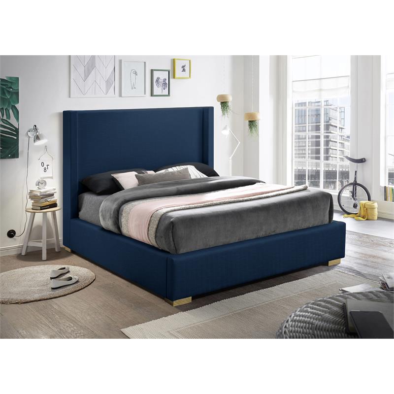 Bowery Hill Contemporary Navy Linen Textured Fabric King Bed