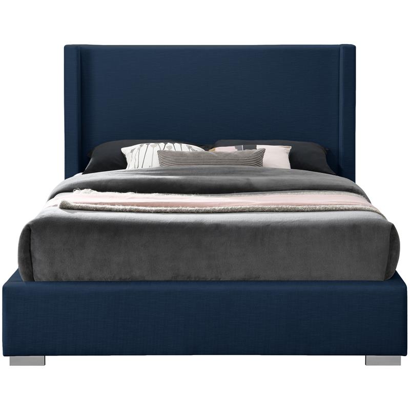 Bowery Hill Contemporary Navy Linen Textured Fabric King Bed