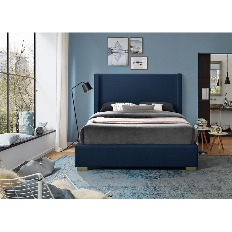 Bowery Hill Contemporary Navy Linen Textured Fabric King Bed
