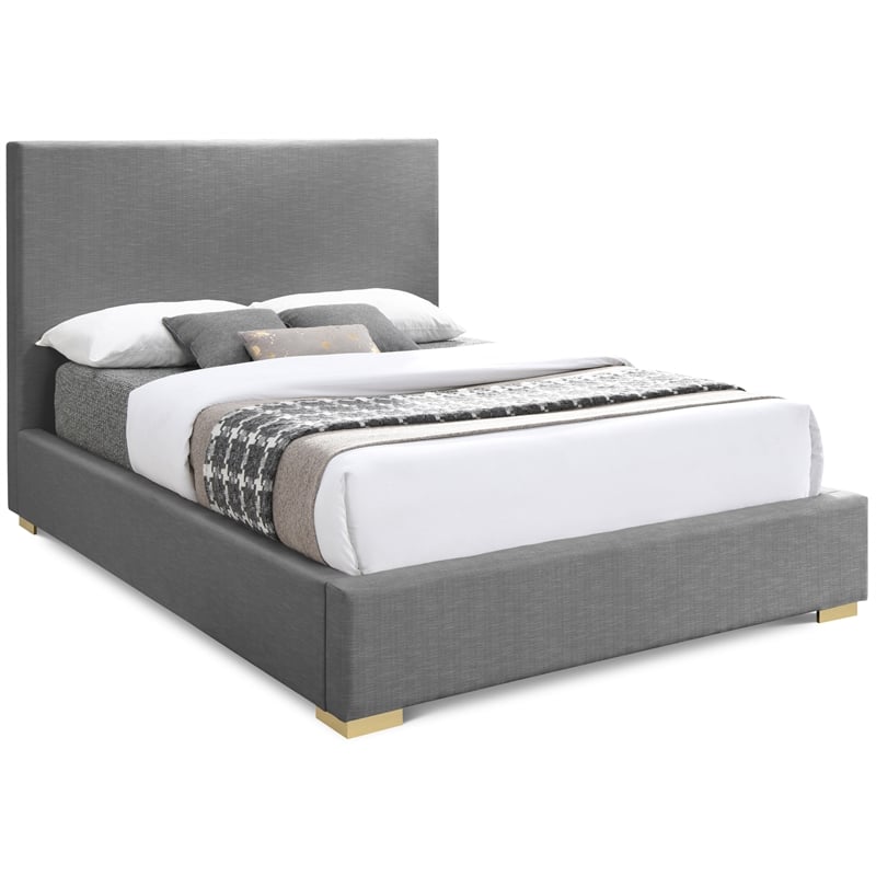 Bowery Hill Contemporary Grey Linen Textured Fabric King Bed