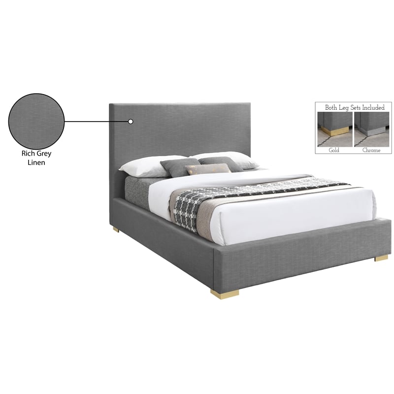 Bowery Hill Contemporary Grey Linen Textured Fabric King Bed