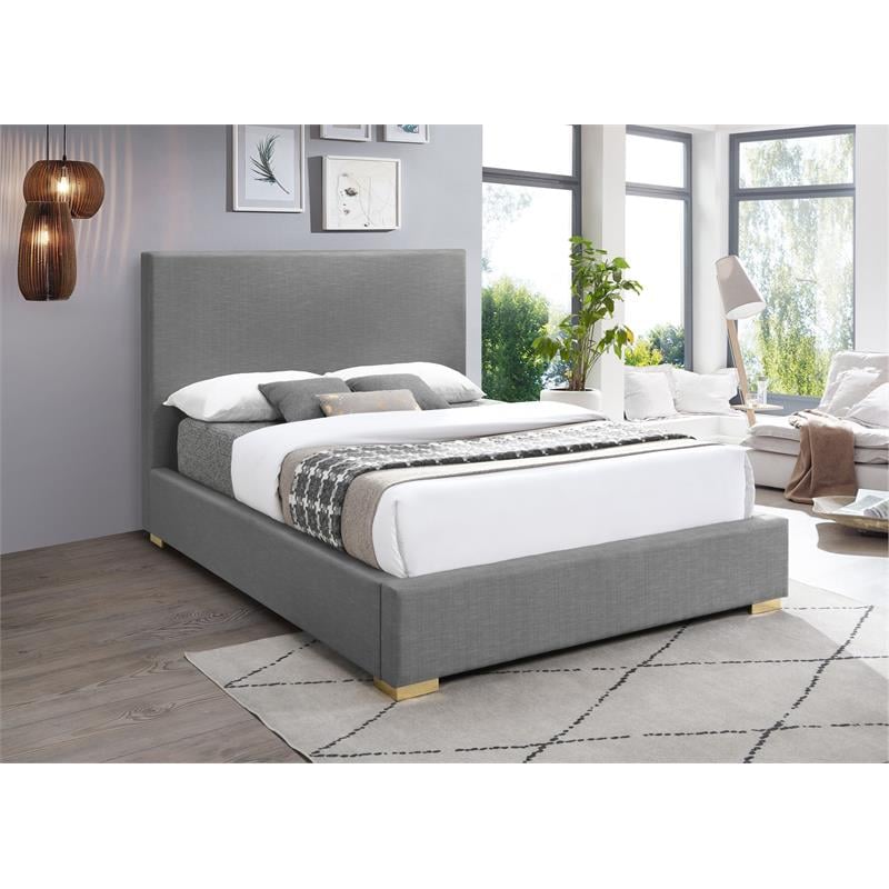 Bowery Hill Contemporary Grey Linen Textured Fabric King Bed
