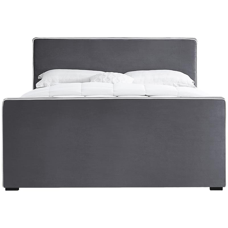 Bowery Hill Contemporary Grey Velvet King Bed with Dark Espresso Wood Legs