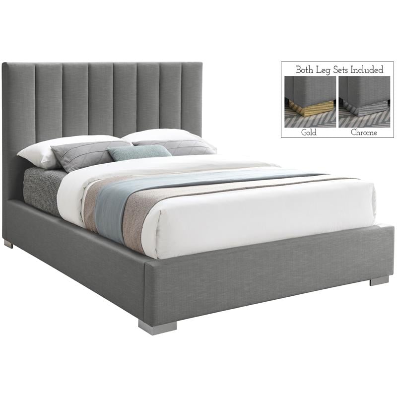 Bowery Hill Contemporary Grey Linen Textured Fabric Full Bed