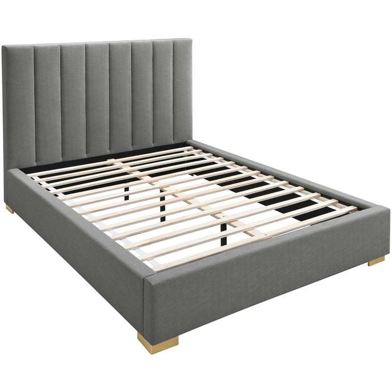 Bowery Hill Contemporary Grey Linen Textured Fabric King Bed