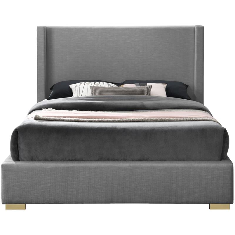 Bowery Hill Contemporary Grey Linen Textured Fabric King Bed