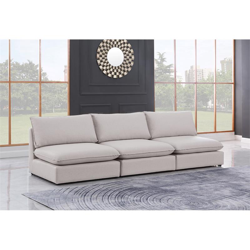 Bowery Hill Contemporary Upholstered Beige Durable Linen Textured Modular Sofa