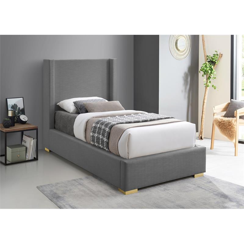 Bowery Hill Contemporary Grey Linen Textured Fabric Twin Bed