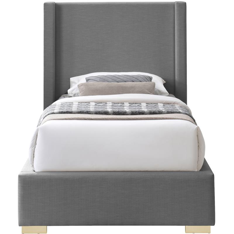 Bowery Hill Contemporary Grey Linen Textured Fabric Twin Bed