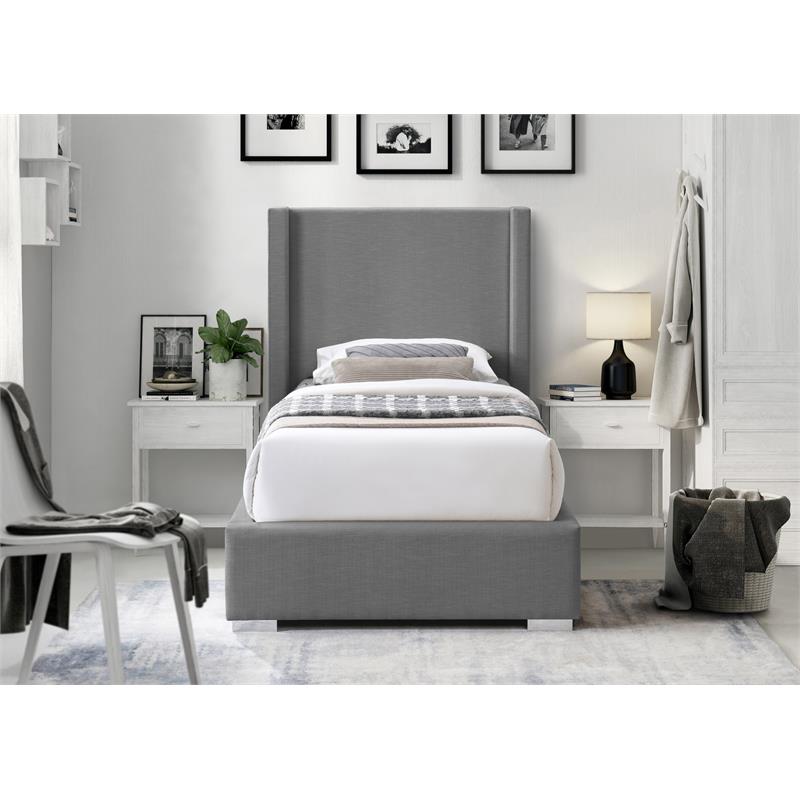 Bowery Hill Contemporary Grey Linen Textured Fabric Twin Bed