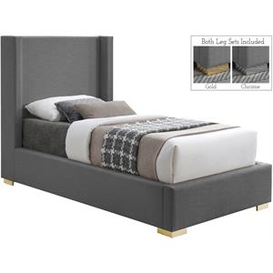 Bowery Hill Contemporary Grey Linen Textured Fabric Twin Bed