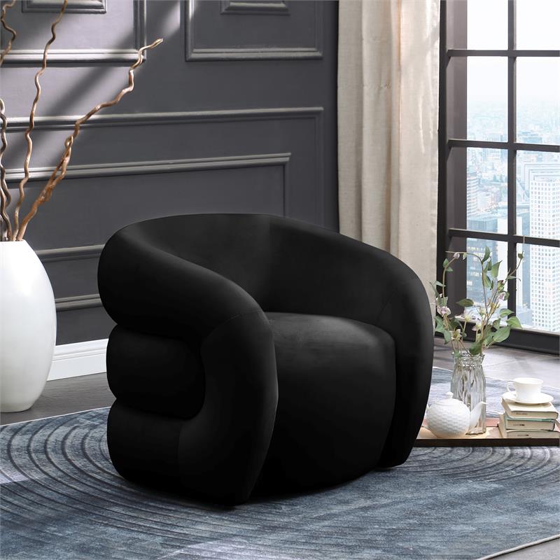 Bowery Hill Contemporary Deep Channel Tufted Soft Black Velvet Accent Chair