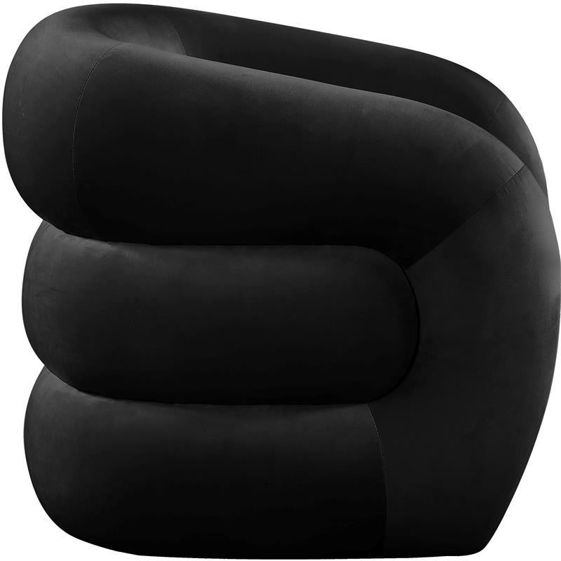Bowery Hill Contemporary Deep Channel Tufted Soft Black Velvet Accent Chair