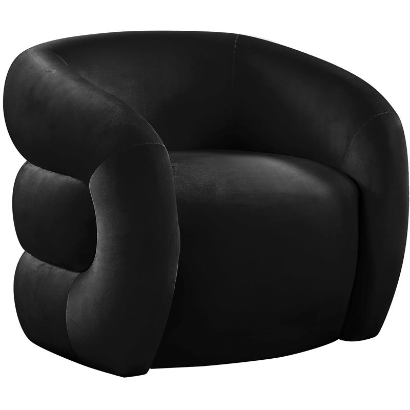 Bowery Hill Contemporary Deep Channel Tufted Soft Black Velvet Accent Chair