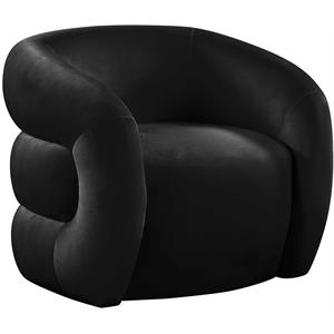 Bowery Hill Contemporary Deep Channel Tufted Soft Black Velvet Accent Chair