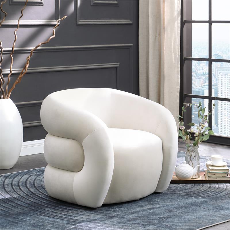 Bowery Hill Contemporary Deep Channel Tufted Soft Cream Velvet Accent Chair