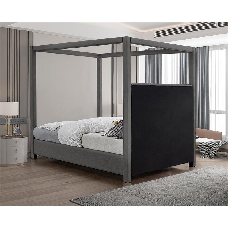 Bowery Hill Contemporary Grey Linen Textured Fabric Queen Bed