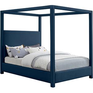 Bowery Hill Contemporary Navy Linen Textured Fabric Queen Bed
