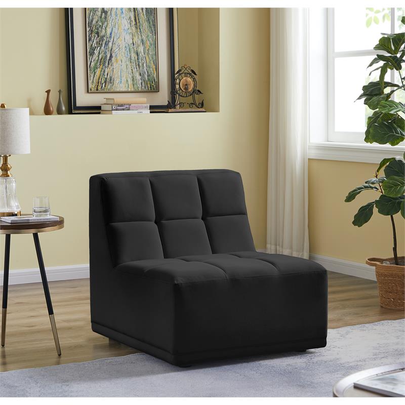 Bowery Hill Contemporary Biscuit Tufted Soft Black Velvet Armless Chair