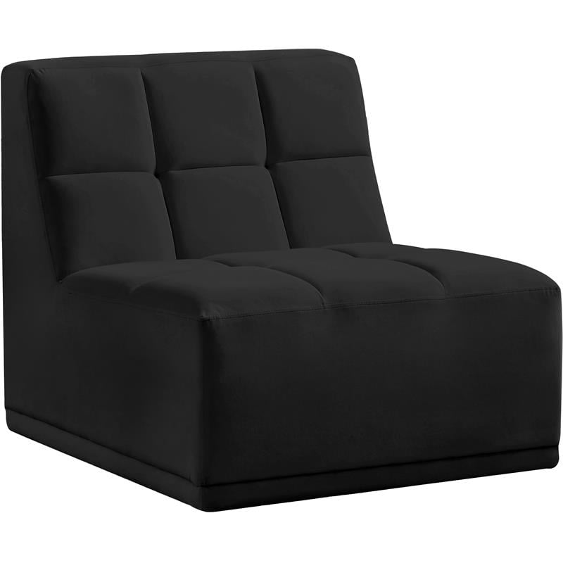 Bowery Hill Contemporary Biscuit Tufted Soft Black Velvet Armless Chair