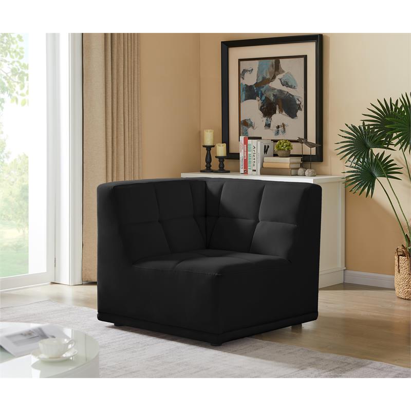 Bowery Hill Contemporary Biscuit Tufted Soft Black Velvet Corner Chair