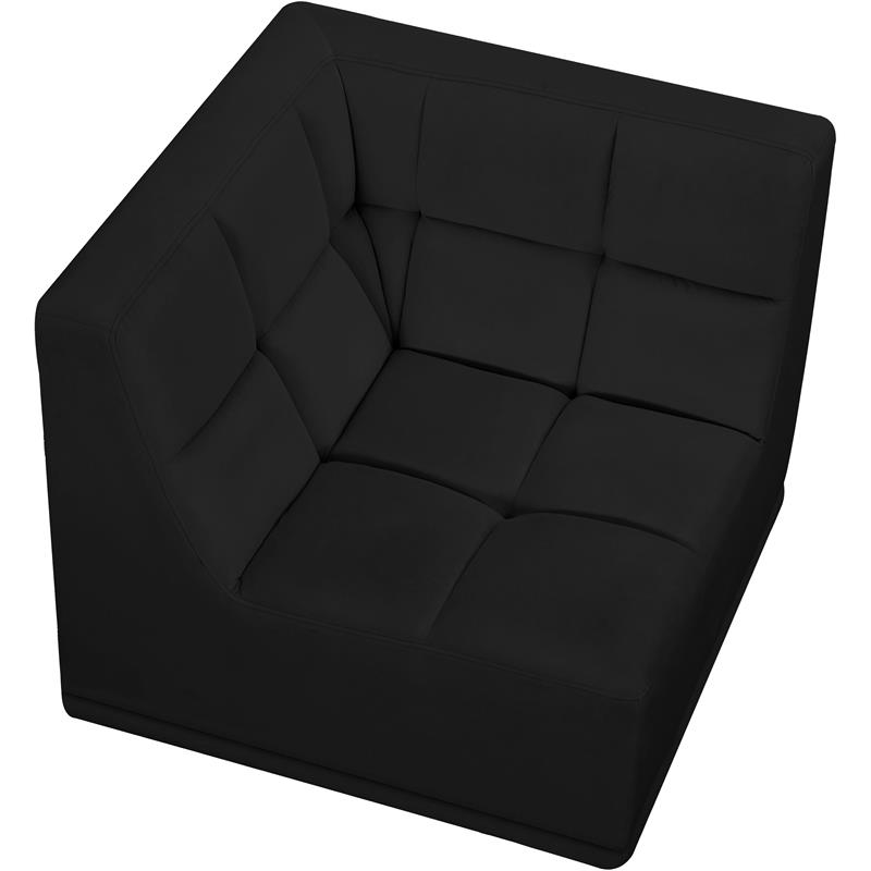 Bowery Hill Contemporary Biscuit Tufted Soft Black Velvet Corner Chair