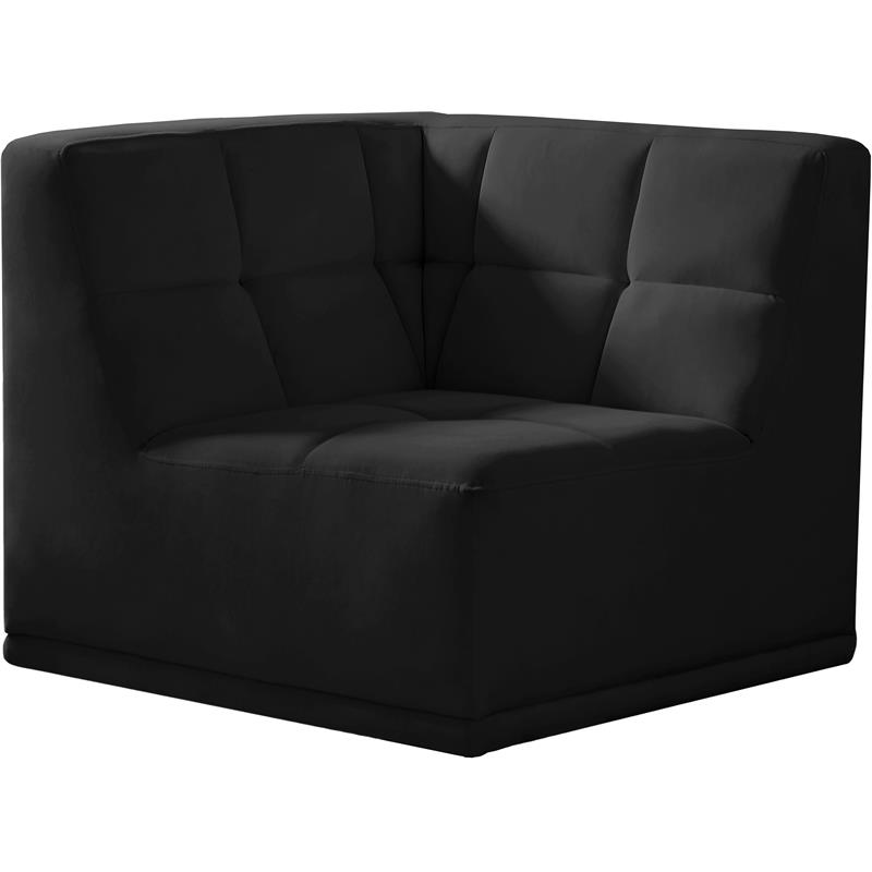 Bowery Hill Contemporary Biscuit Tufted Soft Black Velvet Corner Chair