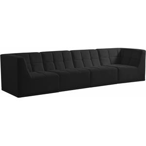 Bowery Hill Contemporary Biscuit Tufted Soft Black Velvet Modular Sofa