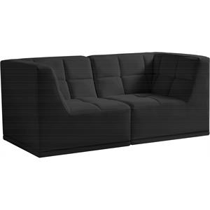 Bowery Hill Contemporary Biscuit Tufted Soft Black Velvet Modular Sofa