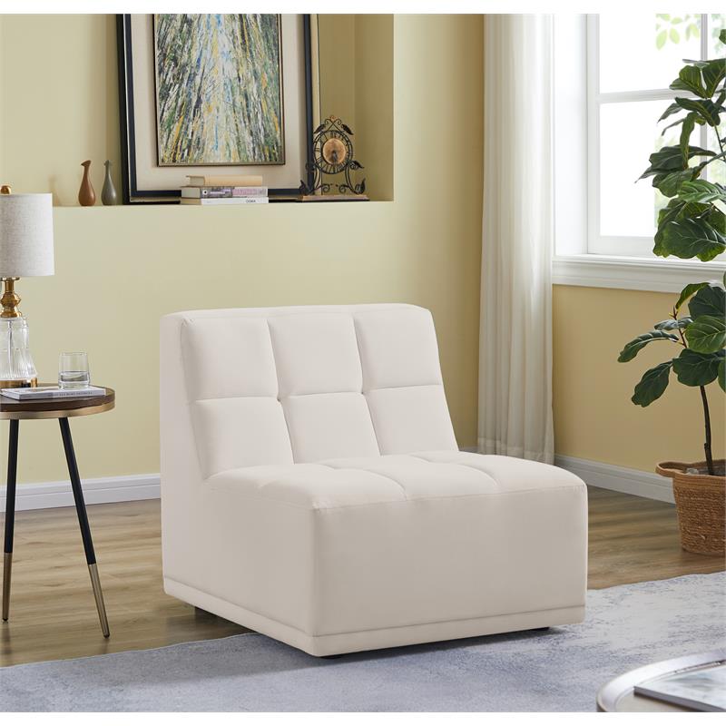 Bowery Hill Contemporary Biscuit Tufted Soft Cream Velvet Armless Chair