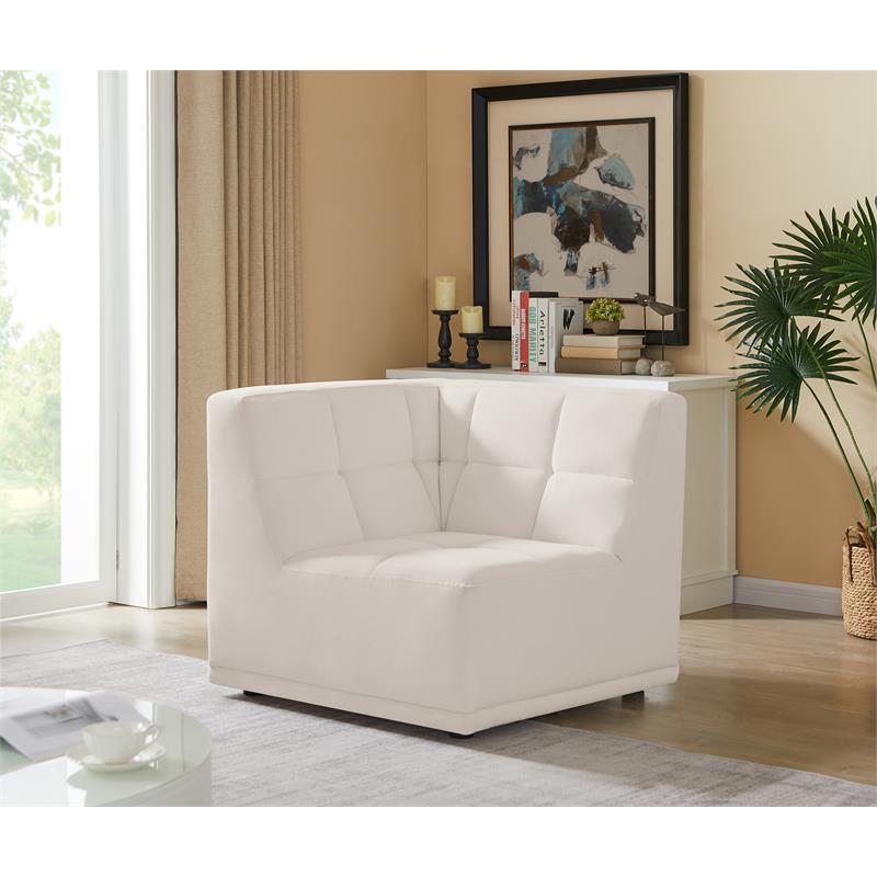 Bowery Hill Contemporary Biscuit Tufted Soft Cream Velvet Corner Chair