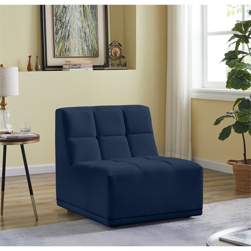 Bowery Hill Contemporary Biscuit Tufted Soft Navy Velvet Armless Chair