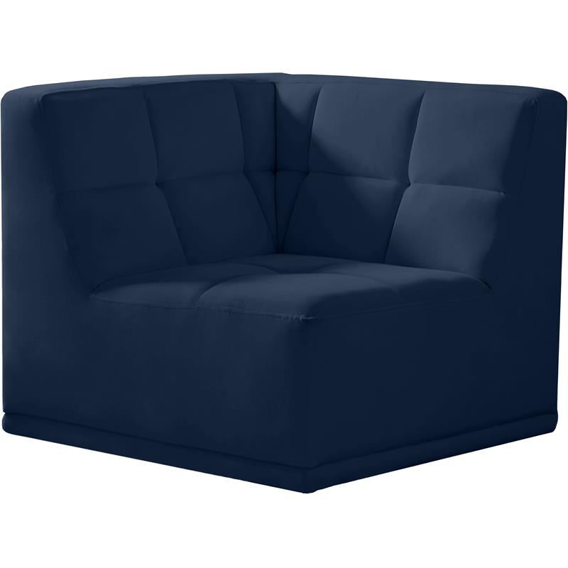 Bowery Hill Contemporary Biscuit Tufted Soft Navy Velvet Corner Chair
