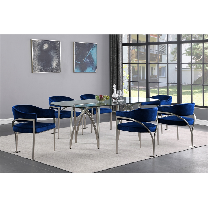 Bowery Hill Contemporary Navy Velvet Dining Chair (Set of 2)