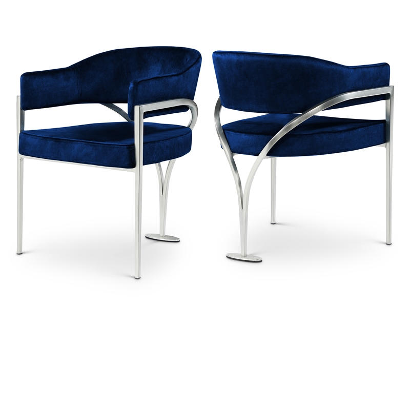 Bowery Hill Contemporary Navy Velvet Dining Chair (Set of 2)