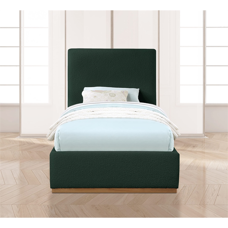 Bowery Hill Contemporary Rich Green Durable Boucle Fabric Twin Bed