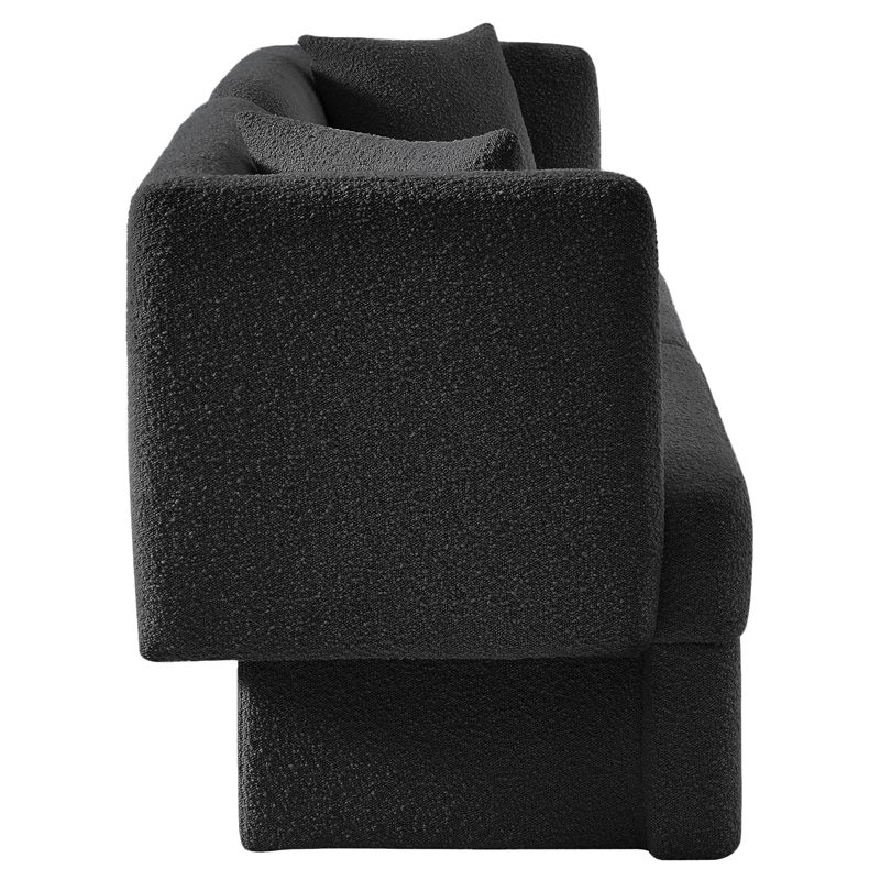 Bowery Hill Contemporary Curved Back Rich Black Boucle Fabric Sofa