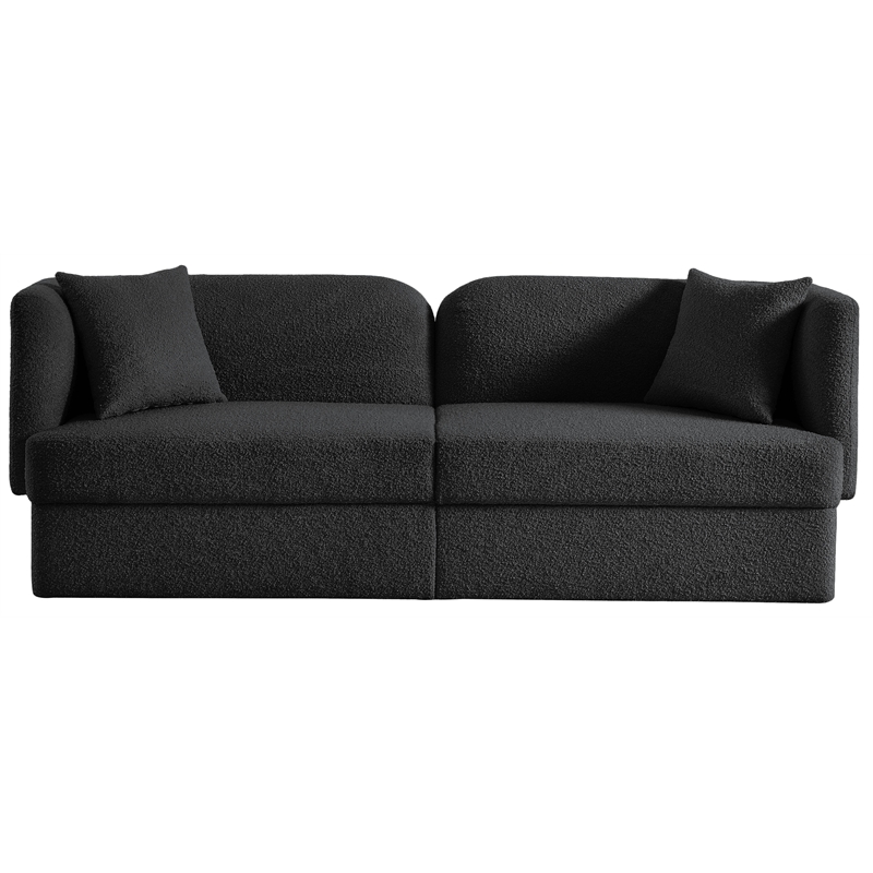 Bowery Hill Contemporary Curved Back Rich Black Boucle Fabric Sofa