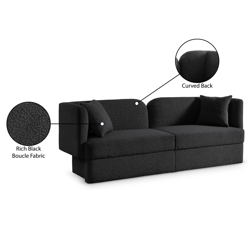 Bowery Hill Contemporary Curved Back Rich Black Boucle Fabric Sofa