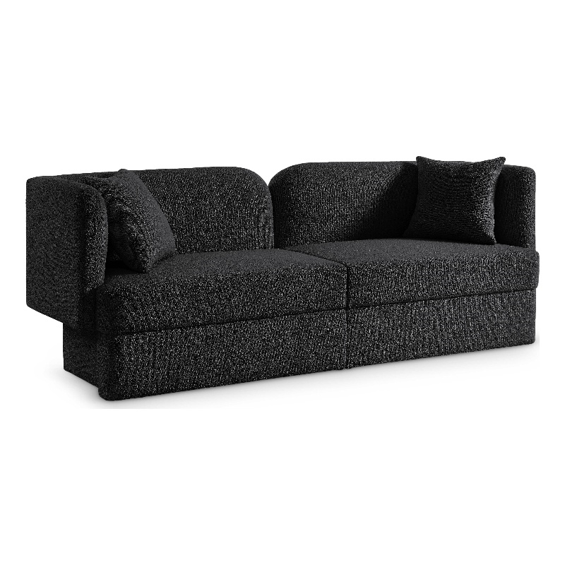 Bowery Hill Contemporary Curved Back Rich Black Boucle Fabric Sofa