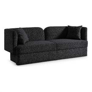 Bowery Hill Contemporary Curved Back Rich Black Boucle Fabric Sofa