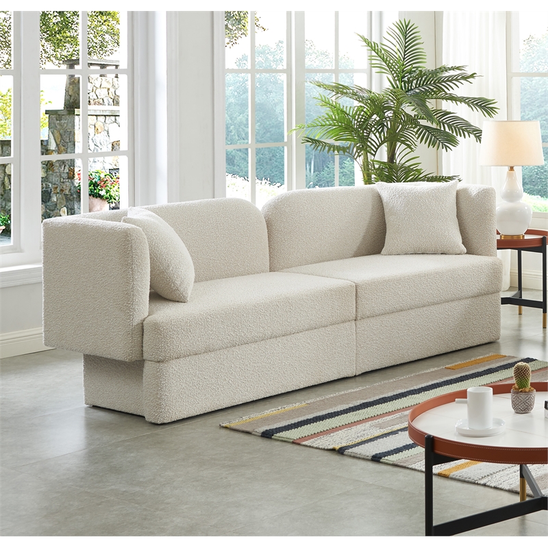 Bowery Hill Contemporary Curved Back Rich Cream Boucle Fabric Sofa