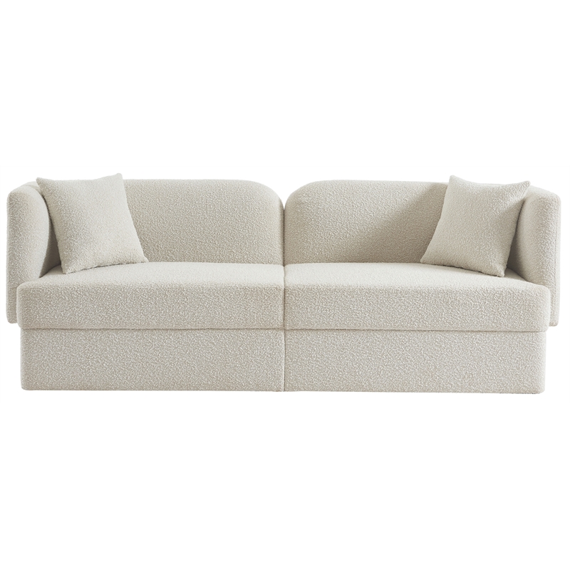 Bowery Hill Contemporary Curved Back Rich Cream Boucle Fabric Sofa