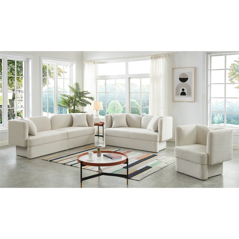 Bowery Hill Contemporary Curved Back Rich Cream Boucle Fabric Sofa