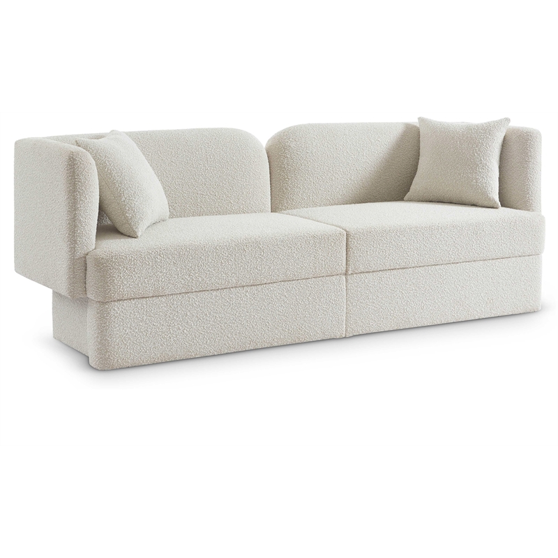 Bowery Hill Contemporary Curved Back Rich Cream Boucle Fabric Sofa